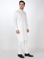 White Cotton Kurta Trouser - Image 3