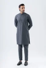 Ash Grey Detailing Kurta Pajama - Image 2